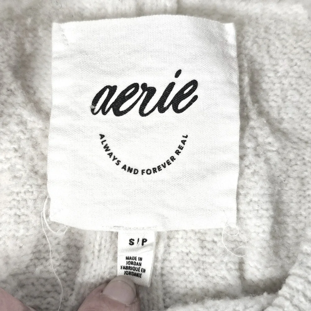 Aerie Womens Cream White Cable Knit Crew Neck Raglan Sweater Size Small